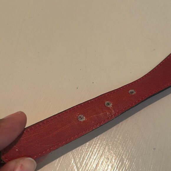 Celine Red Leather Belt Gold Horsebit Hardware Luxury Equestrian Chic Old Money